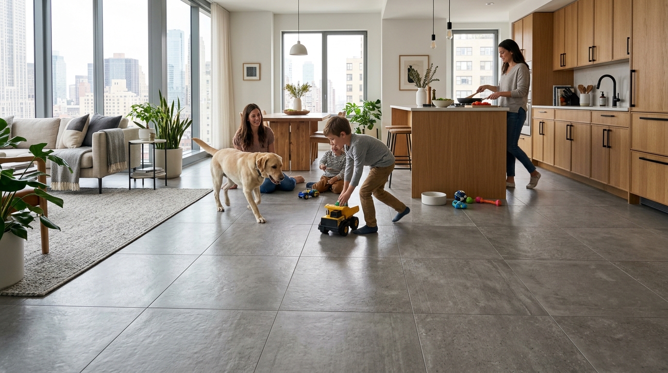 Әртүрлі кеңістіктердегі порcelain еден тақталарының беріктігі