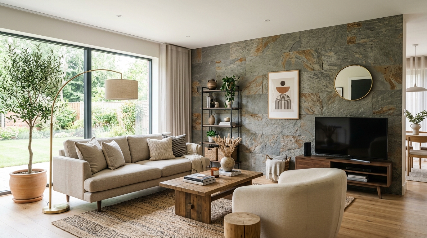 Living Room Flexible Stone Installation