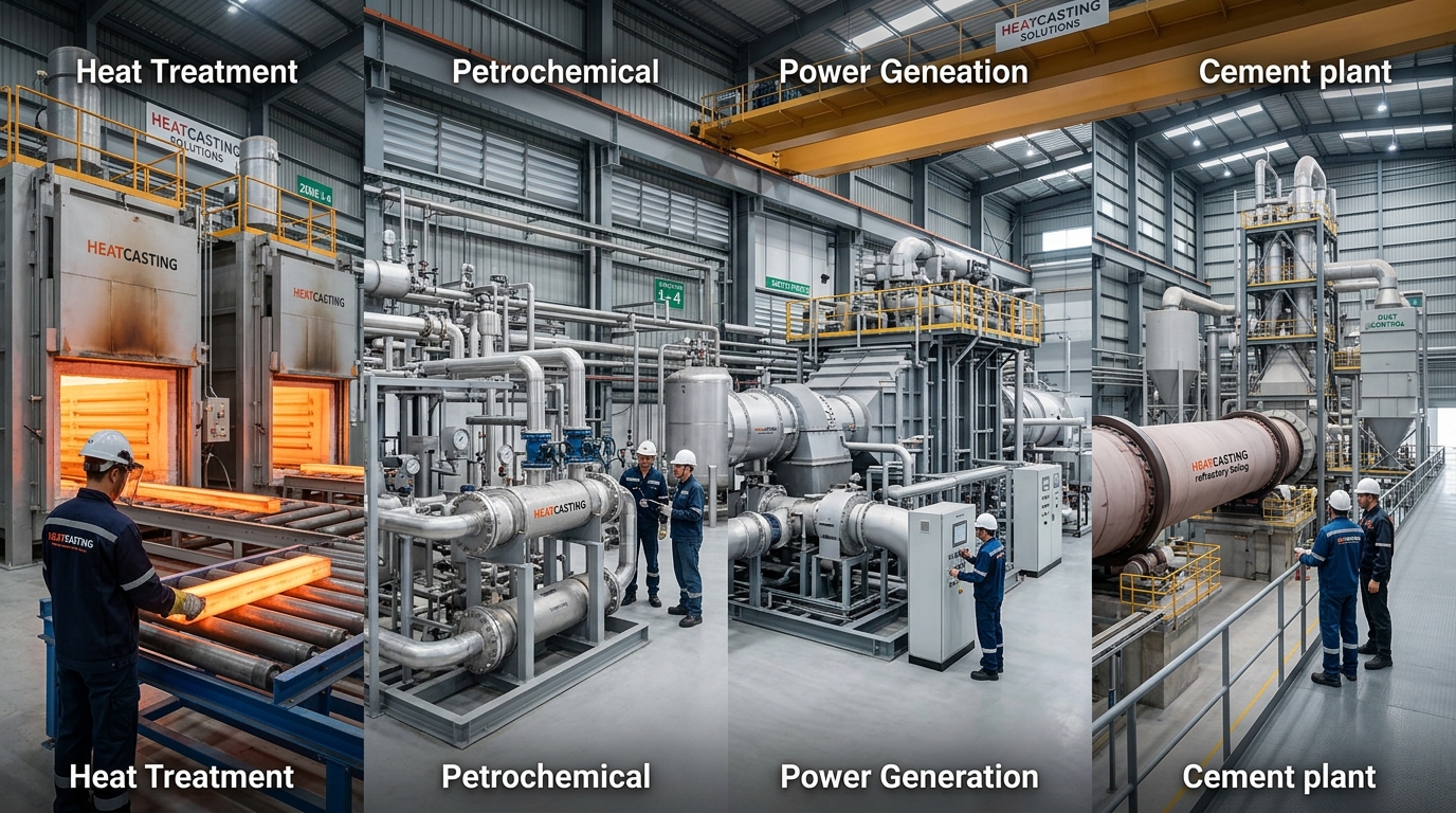 Heatcasting industrial applications in heat treatment, petrochemical, power, cement